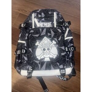 One Piece Anime Backpack-Trafalgar Law Jolly Roger Logo, Black And white, Laptop